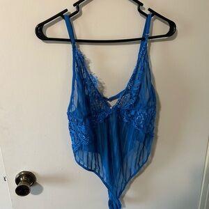 Elegant Blue Lace Bodysuit